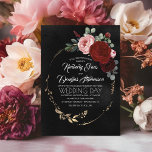 Black Burgundy und Gold Floral Moderne Boho Weddin Einladung<br><div class="desc">Romantische und moderne Blumen-Hochzeitseinladung mit dem Schwarz und Bordeaux Rot - klassische Farben,  die nie ausgehen Stil.</div>