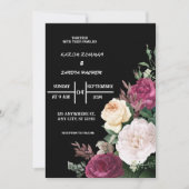 Black Burgundy und Gold Floral Moderne Boho Weddin Einladung (Vorderseite)