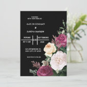 Black Burgundy und Gold Floral Moderne Boho Weddin Einladung (Stehend Vorderseite)