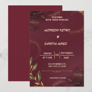 Black Burgundy und Gold Floral Moderne Boho Weddin Einladung
