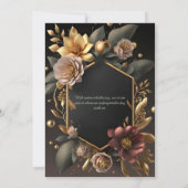 Black Burgundy und Gold Floral Moderne Boho Weddin Einladung (Rückseite)