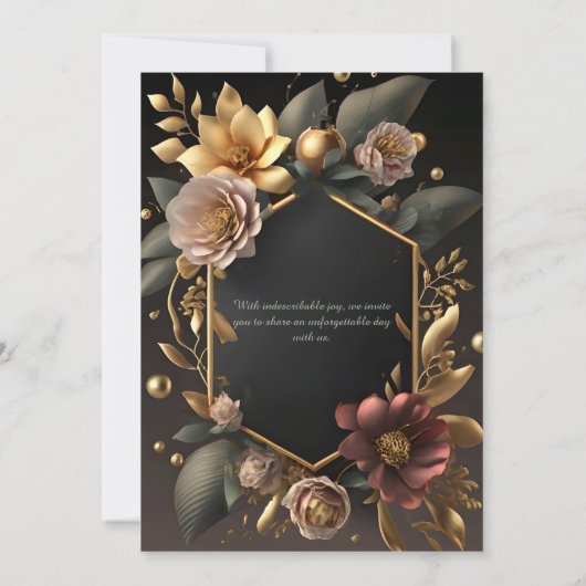 Black Burgundy und Gold Floral Moderne Boho Weddin Einladung (Rückseite)