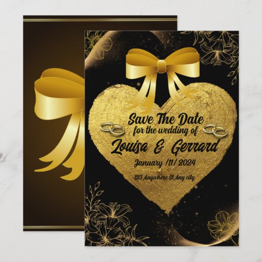 Black Burgundy und Gold Floral Moderne Boho Weddin Einladung (Vorne/Hinten)