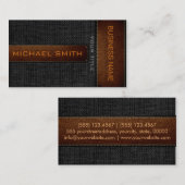 Black Burlap Linen Rustic Jute Look Leather Visitenkarte (Vorne/Hinten)