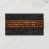 Black Burlap Linen Rustic Jute Look Leather Visitenkarte (Rückseite)