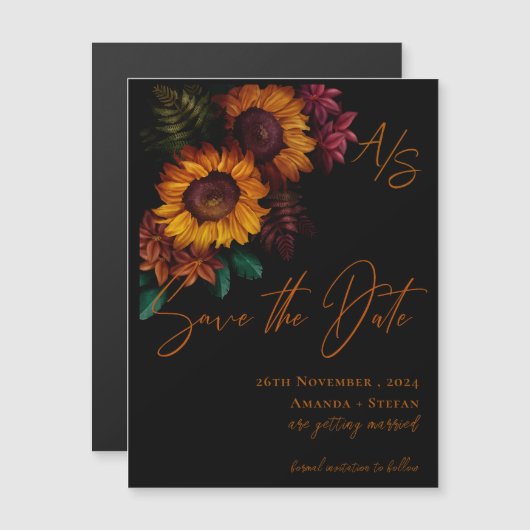 Black Burnt Orange Elegant Wedding Save the Date Magnetkarte (Vorne/Hinten)