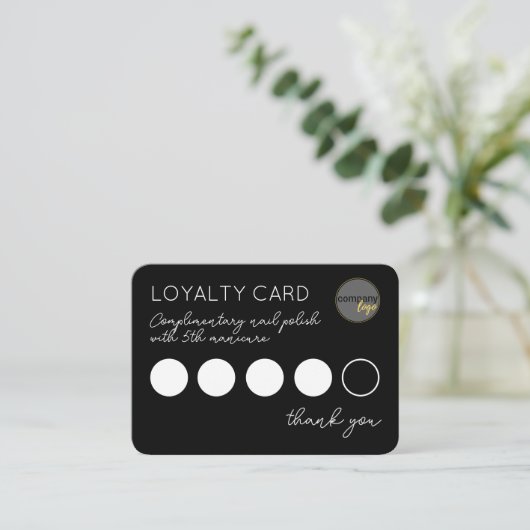 BLACK BUSINESS LOGO 5 PUNCH LOYALTY CARD TREUEKARTE (Stehend Vorderseite)