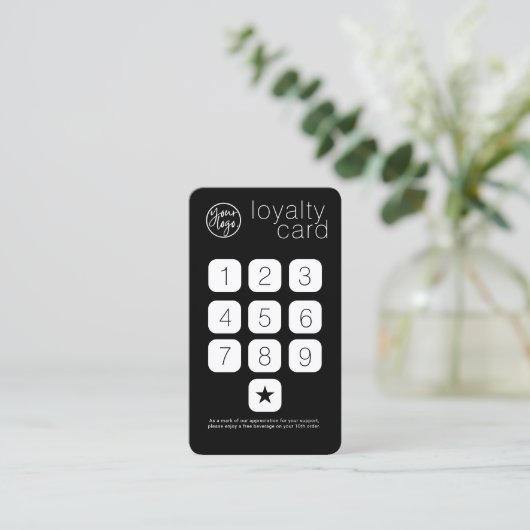 BLACK BUSINESS LOGO KEYPAD STILE LOYALTY CARD VISITENKARTE (Stehend Vorderseite)