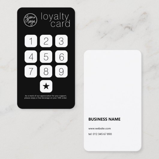 BLACK BUSINESS LOGO KEYPAD STILE LOYALTY CARD VISITENKARTE (Vorne/Hinten)