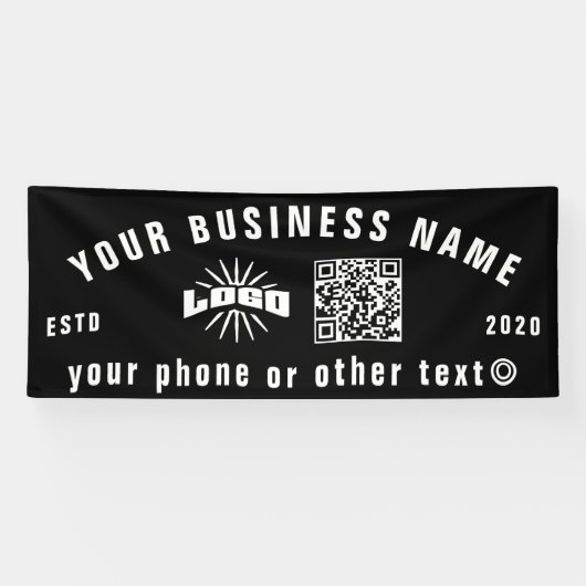 Black Business Logo Qr Code Outdoor 10' langer Vin Banner (Horizontal)