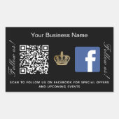 Black Business Name Gold Krone qr Code Facebook Rechteckiger Aufkleber (Vorderseite)