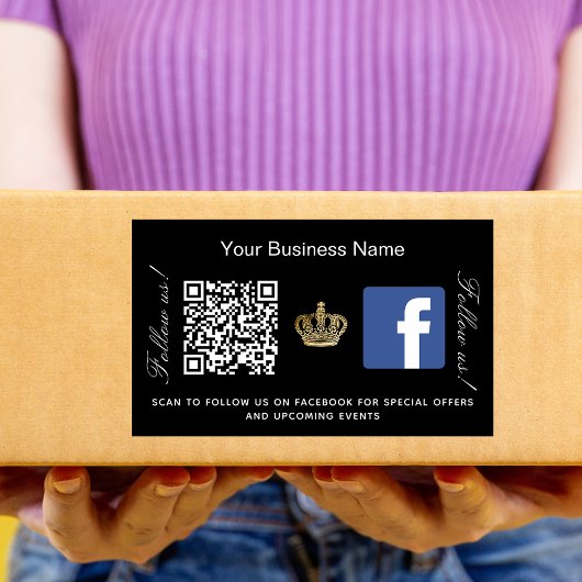 Black Business Name Gold Krone qr Code Facebook Rechteckiger Aufkleber