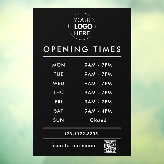 Black Business Opening Stunden Logo und qr Code Fensteraufkleber (Blatt 3)