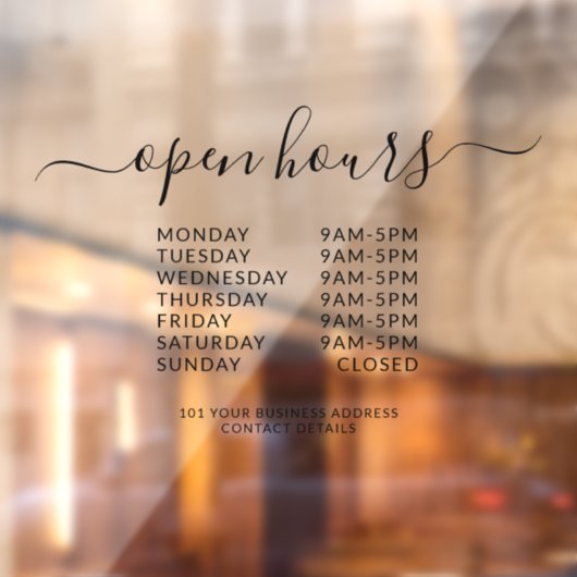 Black Business Openings Stunden Elegantes Skriptze Fensteraufkleber (Blatt 2)