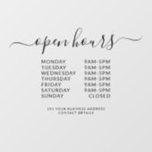 Black Business Openings Stunden Elegantes Skriptze Fensteraufkleber (Blatt)