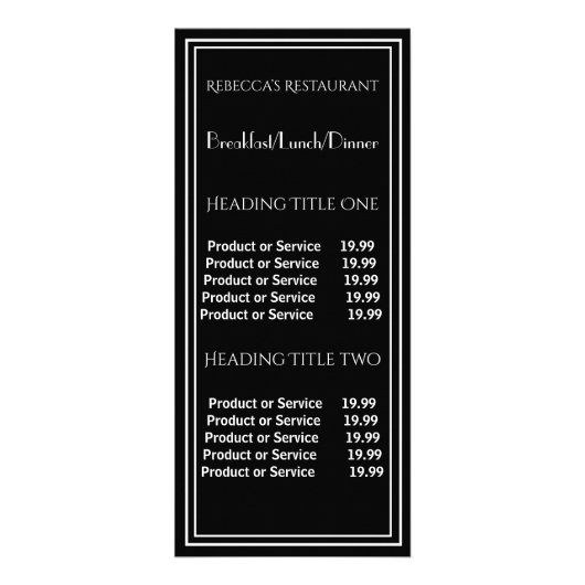 Black Business Pricing & Service Rack Card Werbekarte (Vorne)