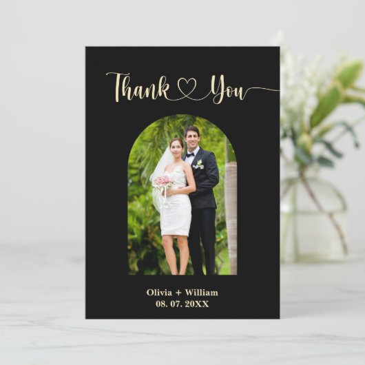 Black & Butter Gelbes Foto Hochzeit Danke Karte (Stehend Vorderseite)