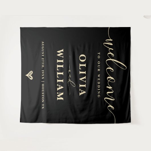 Black Butter Yellow Wedding Welcome Sign Backdrop Wandteppich (Vorderseite (Horizontal))