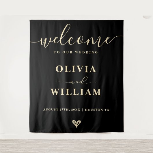 Black Butter Yellow Wedding Welcome Sign Backdrop Wandteppich (Vorderseite)