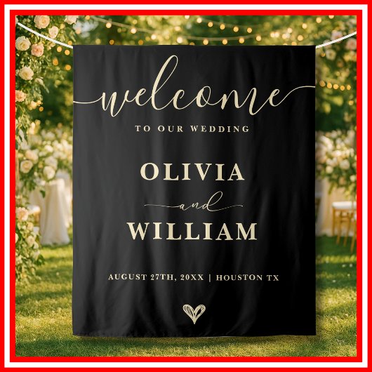 Black Butter Yellow Wedding Welcome Sign Backdrop Wandteppich