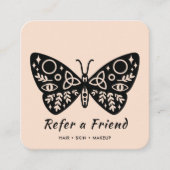Black Butterfly Logo und Blush Pink Schönheitssalo Empfehlungskarte (Vorderseite)