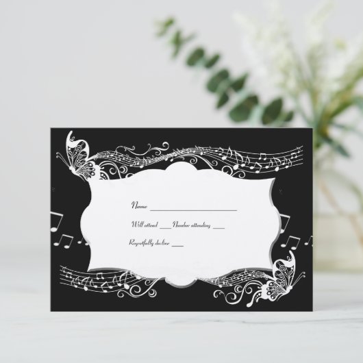 Black Butterfly Music Fidelity uAwg RSVP Karte (Stehend Vorderseite)
