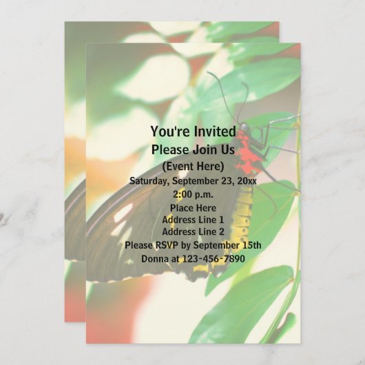 Black Butterfly Nature Einladung (Vorne/Hinten)