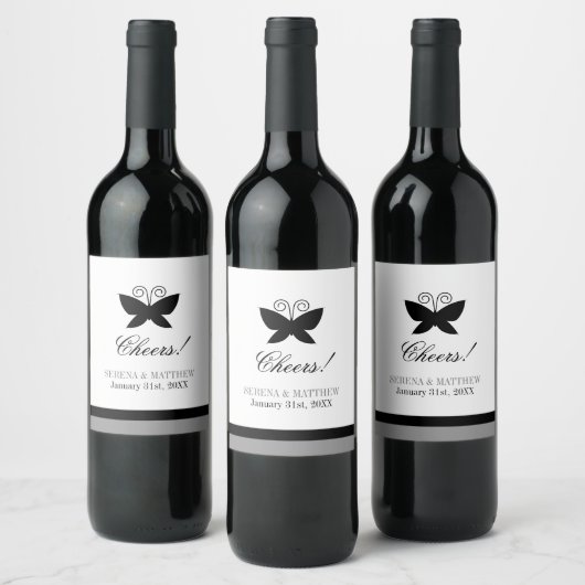 Black Butterfly Wedding Cheers Weinetikett (Flaschen)