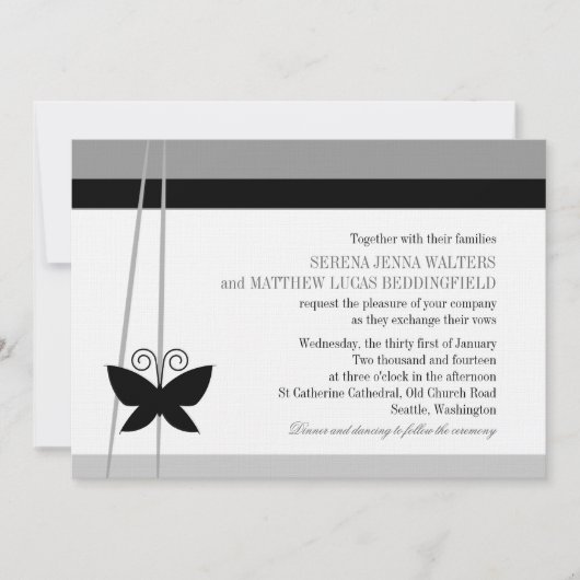 Black Butterfly Wedding Einladung (Vorderseite)