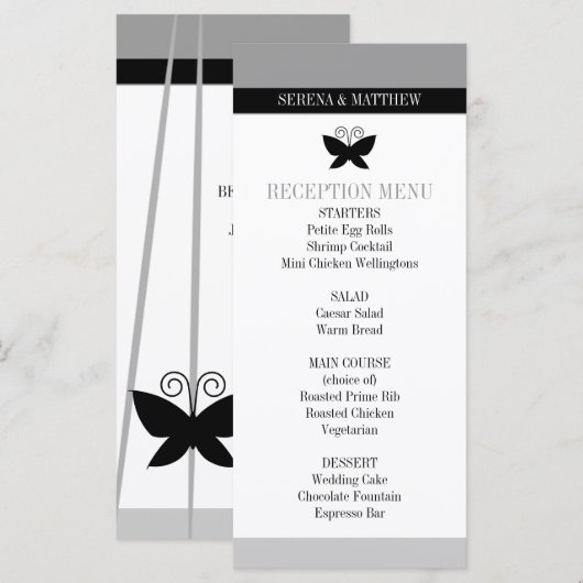 Black Butterfly Wedding Menu Menükarte (Vorne/Hinten)