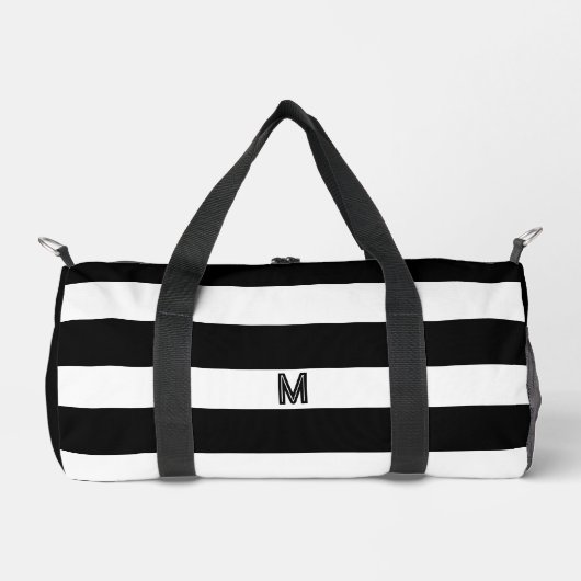 Black Cabana Strip und Personalisierte Monogramm Duffle Bag (Vorderseite)