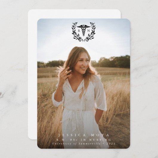 Black Caduceus RN Registered Nurse Abschluss Ankündigung (Vorne/Hinten)