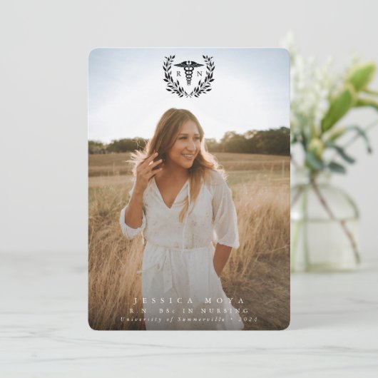 Black Caduceus RN Registered Nurse Abschluss Ankündigung (Stehend Vorderseite)