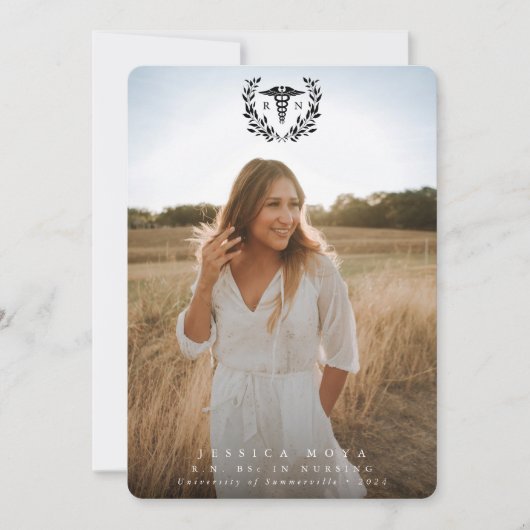 Black Caduceus RN Registered Nurse Abschluss Ankündigung (Vorderseite)