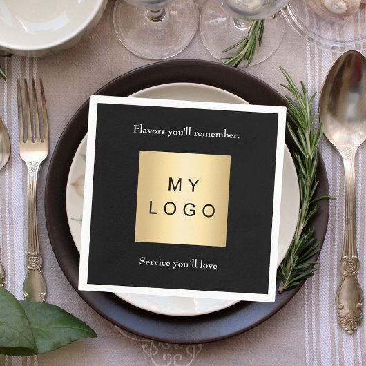 Black cafe bar business logo slogan quote serviette