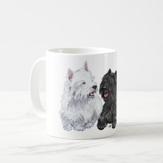 Black Cairn und West Highland Terriers Kaffeetasse (Vorderseite Links)