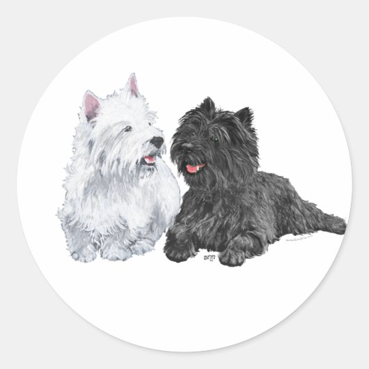 Black Cairn und West Highland Terriers Runder Aufkleber (Vorderseite)