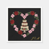 Black cake Topper napkin with a pink and red heart Serviette (Vorderseite)