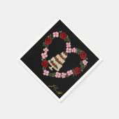 Black cake Topper napkin with a pink and red heart Serviette (Ecke)
