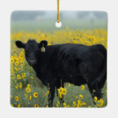 Black Calf in a Field of Sunflowers Keramikornament (Rückseite)