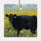 Black Calf in a Field of Sunflowers Keramikornament (Vorderseite)