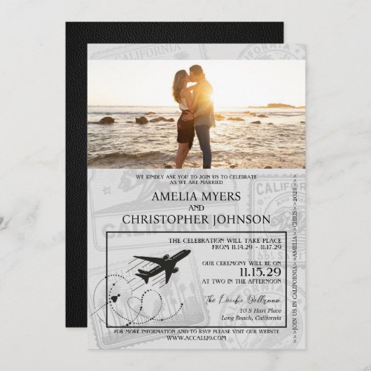 Black California Passport Wedding Einladung (Vorne/Hinten)