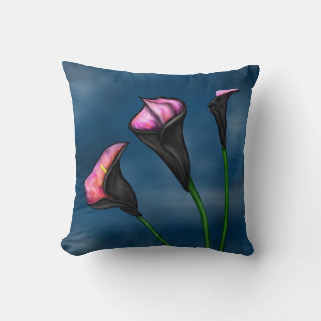 Black Calla Lilies Pink Center Kissen (Vorderseite)