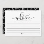 Black Calligraphy Adivce für die Braut Hinweiskarte<br><div class="desc">Black Calligraphy Advice for the Bride to be Bride Card | Notieren Sie sich Ihren Rat für die zukünftige Braut mit dieser leeren Erinnerungen-Karte. Es zeichnet sich durch eine Kalligraphie mit Laub-Muster aus. Matching-Elemente sind verfügbar.</div>