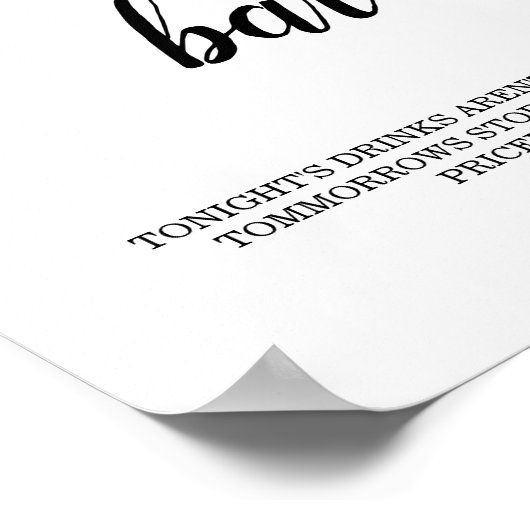 Black Calligraphy Cash Bar Sign Poster (Ecke)