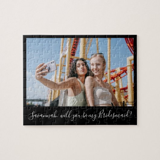 Black Calligraphy Custom Foto Bridesmaid Vorschlag Puzzle (Horizontal)