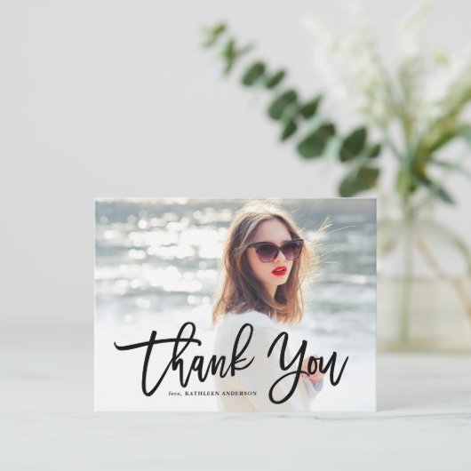 Black Calligraphy Foto Abschluss Vielen Dank Postkarte (Stehend Vorderseite)