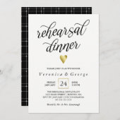 Black Calligraphy Gold Herz Probe Dinner Einladung (Vorne/Hinten)