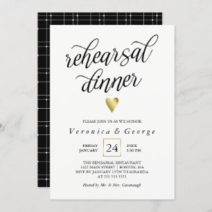 Black Calligraphy Gold Herz Probe Dinner Einladung