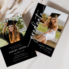 Black Calligraphy Graduate Graduate Party Einladung